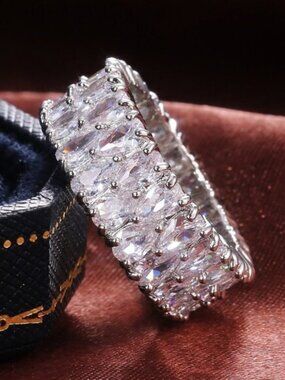 "CZ Perfect Cut Baguette Crystal Cubic Zirconia Fashion Eternity Ring, U…